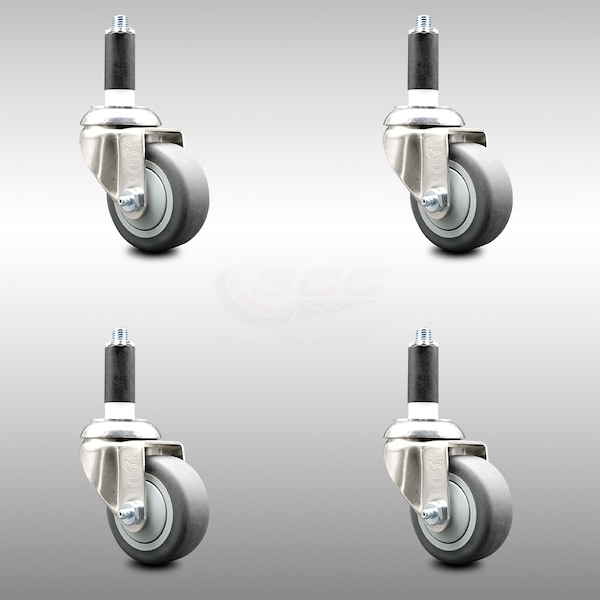 Service Caster 3 Inch 316SS Thermoplastic Rubber Swivel 1 Inch Expanding Stem Caster Set SCC-SS316EX20S314-TPRB-1-4 - main